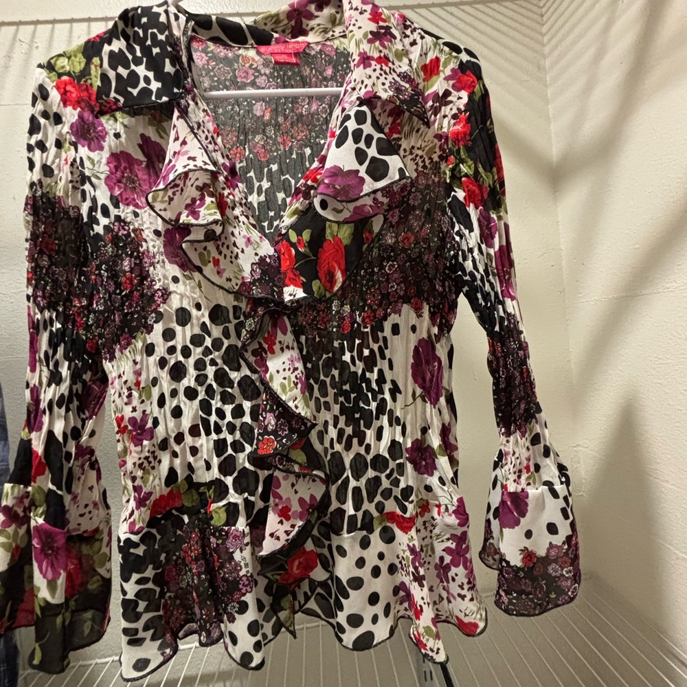 Floral and Polka Dot Ruffle Blouse
